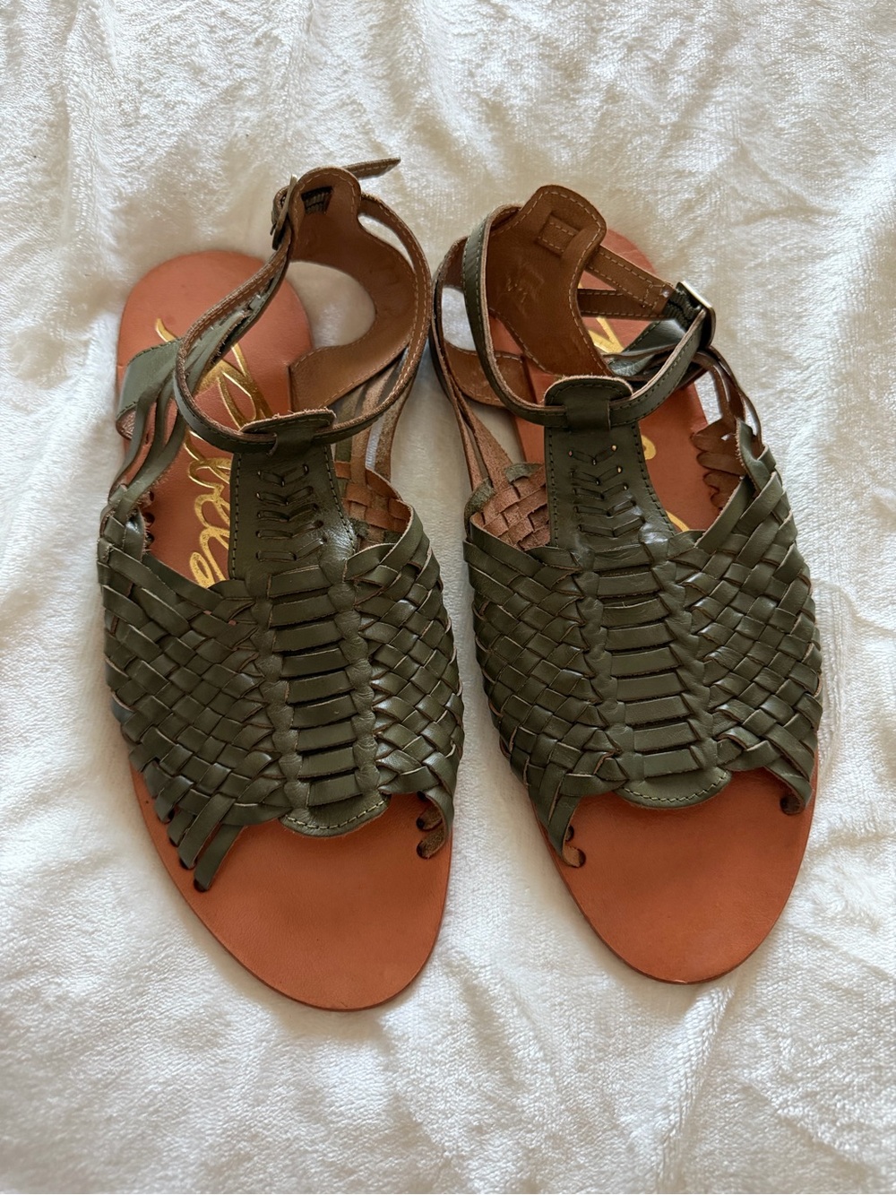 rebels Olive Woven Huarache-Style Leather Sandals